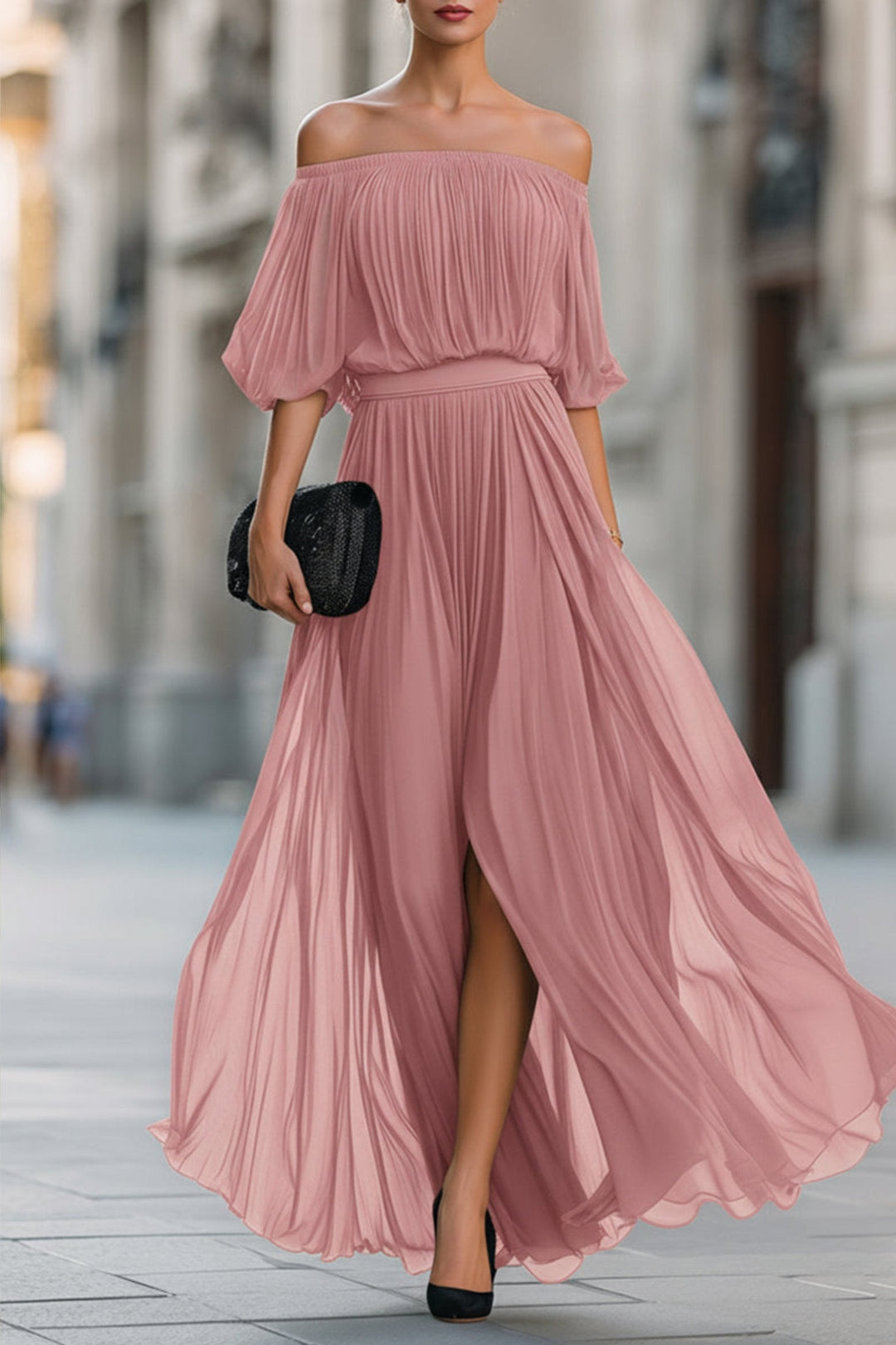 Cecilia | Maxiklänning Dam Plisserad Off-Shoulder