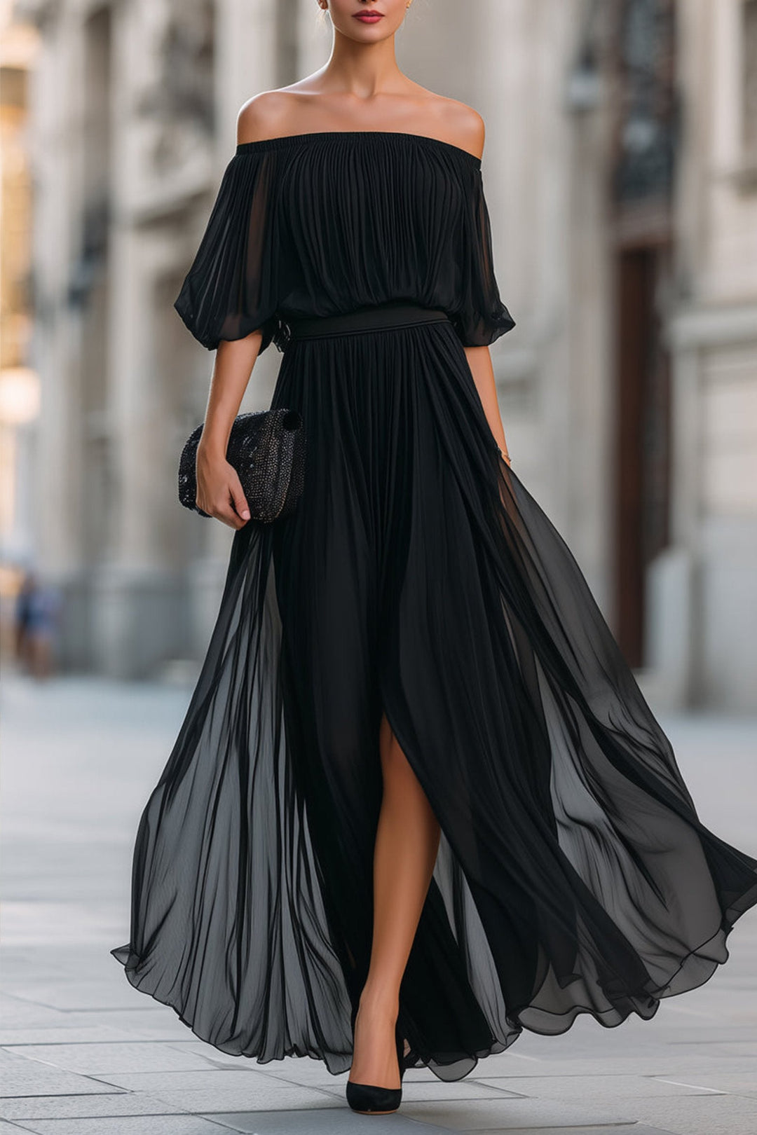 Cecilia | Maxiklänning Dam Plisserad Off-Shoulder